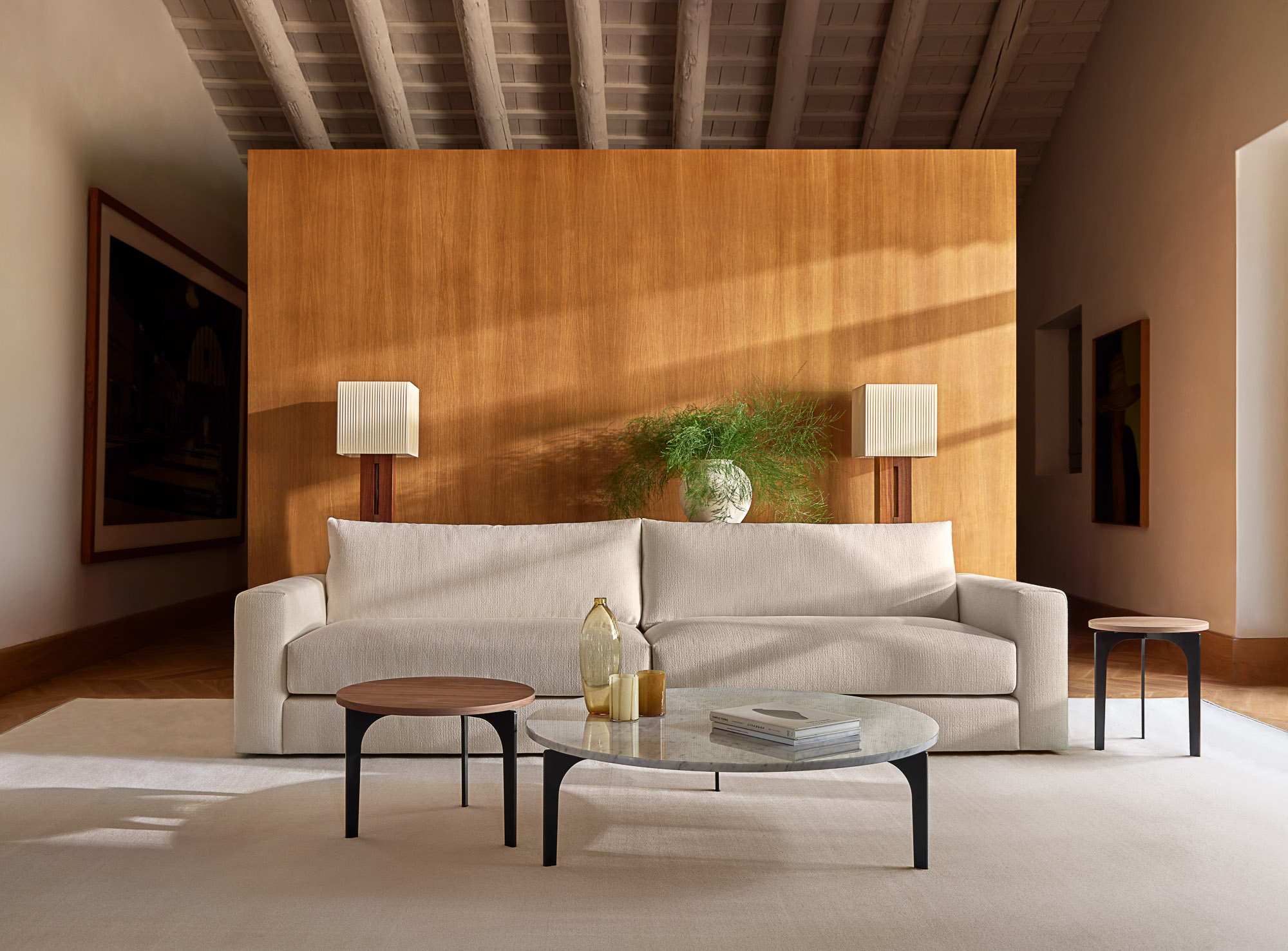 Front sofa and Padi coffee tables by Mario Ruiz for Joquer