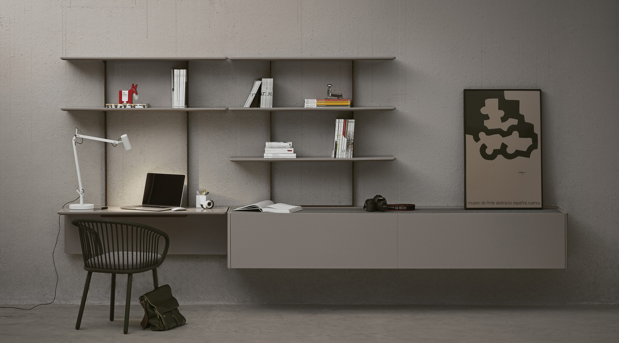 Team wall desk and shelving system designed by Mario Ruiz for Expormim