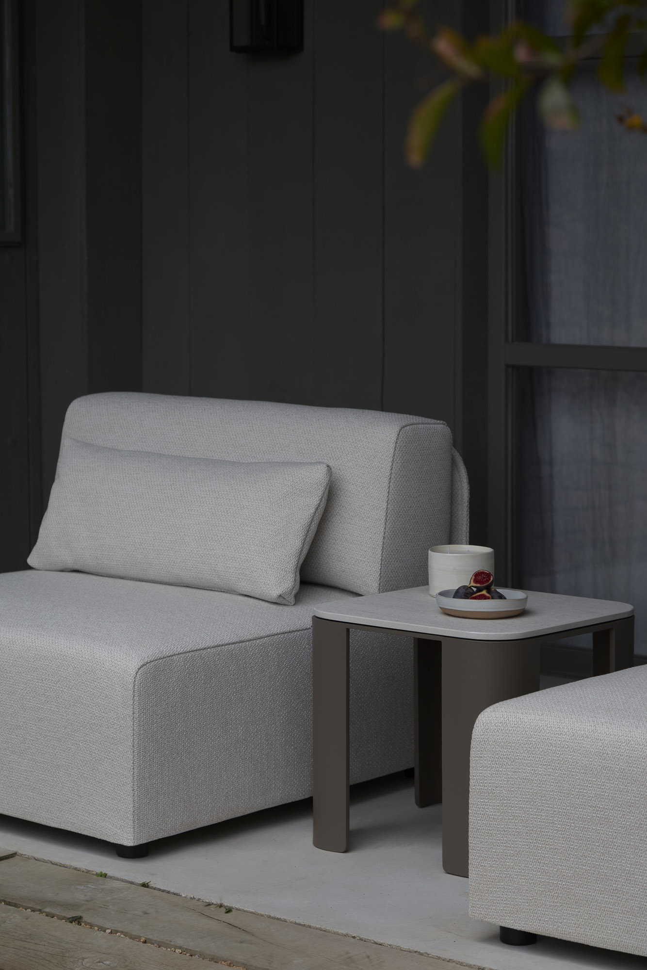Serene Outdoor lounge chair and Bene side table designed by Mario Ruiz for Joquer