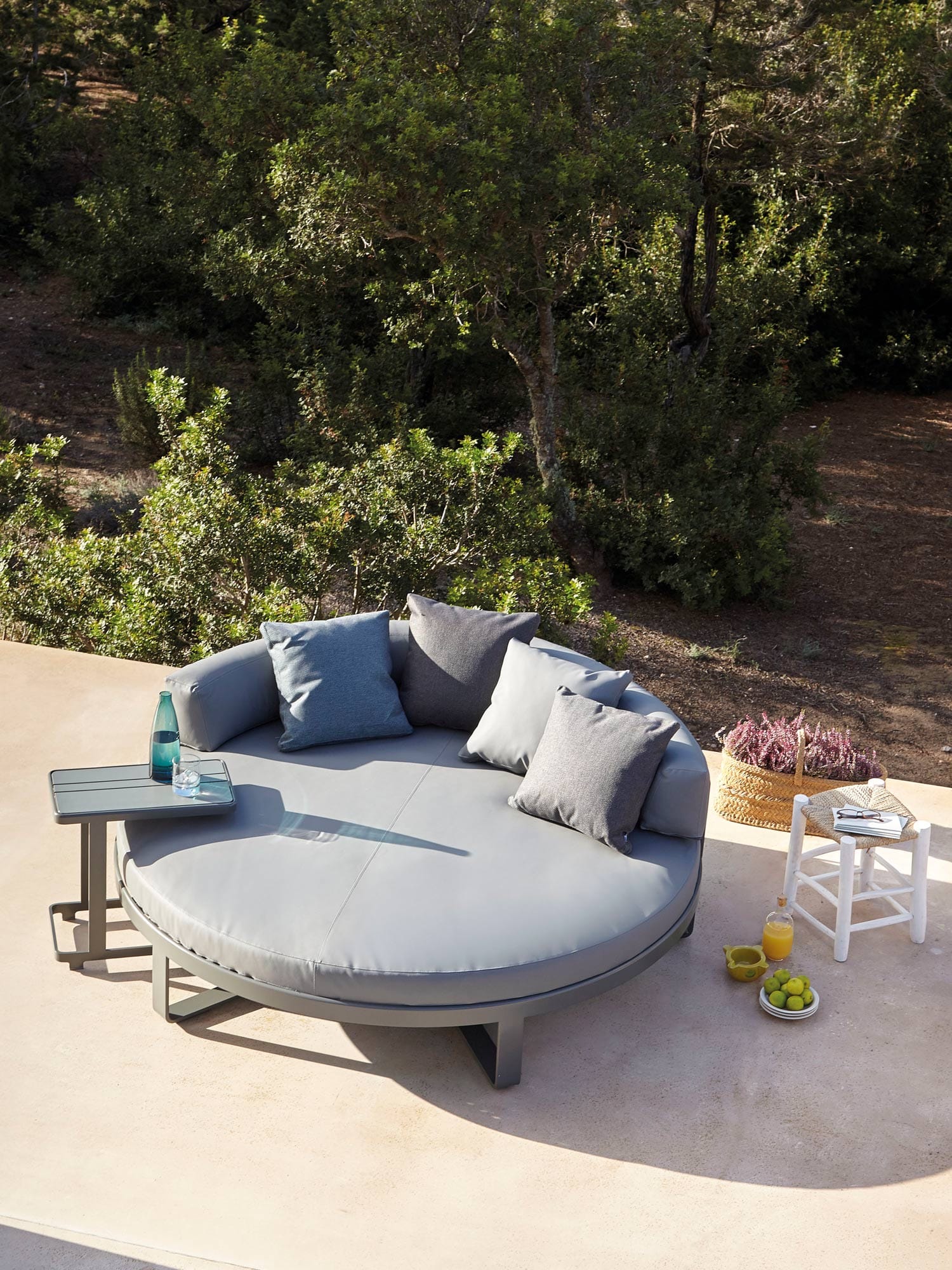 Flat Circular Bed and side table designed by Mario Ruiz for Gandía Blasco