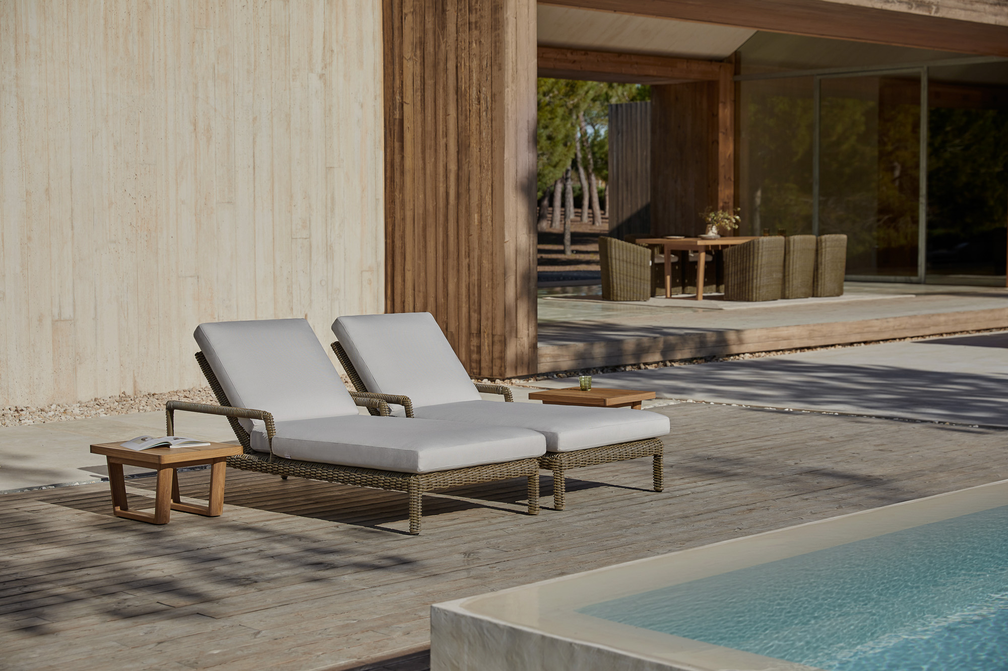 Heritage Outdoor Collection pool chaise sunbed and side table designed by Mario Ruiz for POINT